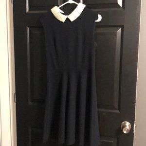 Pearl collar navy fit and flair dress